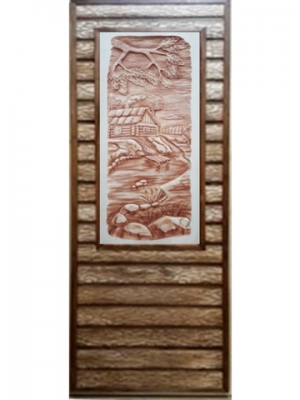 Дверь из вагонки состаренная с 3D ПАННО "Баня Дуб" 1900*700 (арт. 30062)